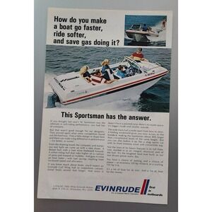 1969 EVINRUDE SPORTSMAN OUTBOARD MOTOR BOATING Original Vintage Print Ad
